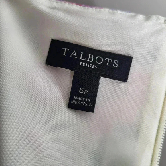 Talbots Blue Pink Falling Floral Rose Fit Flare Pockets  Dress 6 Petite Lovely M - Picture 9 of 10